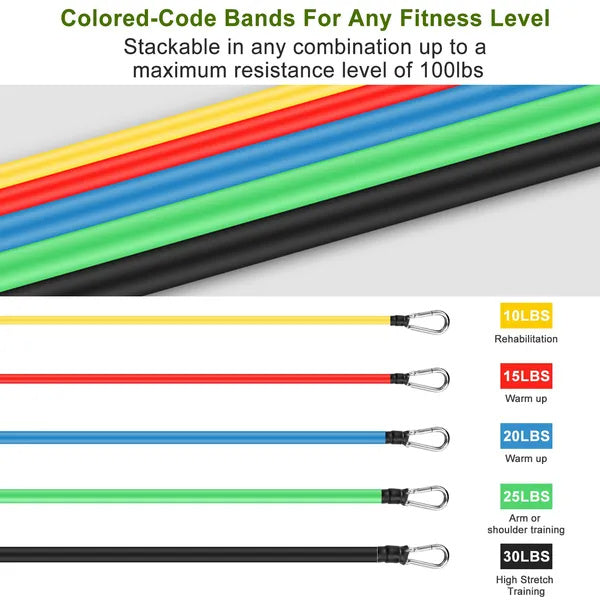 11Pcs Resistance Bands Set Fitness Workout Tubes Exercise Tube Bands